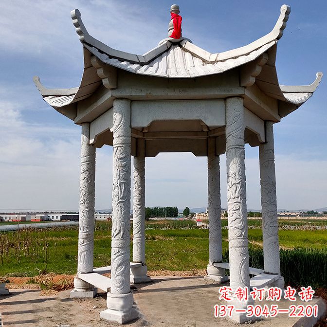 湖南公园园林汉白玉六角凉亭