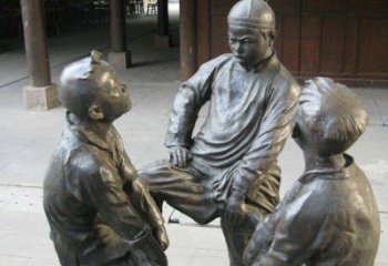湖南铜雕男孩斗鸡小品雕塑