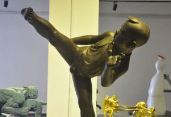 湖南领雕塑男孩练功夫铜雕