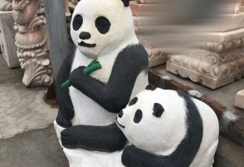 湖南领雕塑——公园母子熊猫石雕