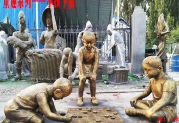 湖南铜质童趣儿童下棋雕塑