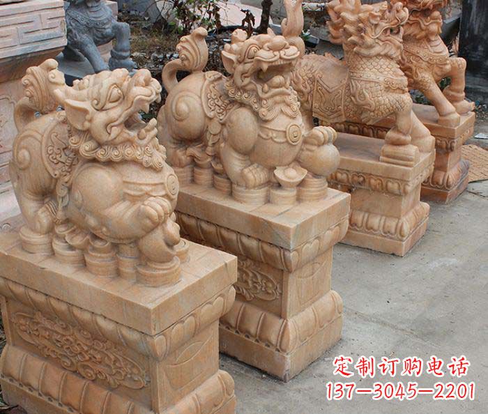 湖南中领雕塑-古代神兽晚霞红貔貅石雕