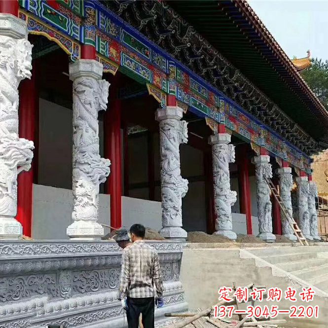 湖南精美手工制作的精美古建汉白玉龙柱雕塑