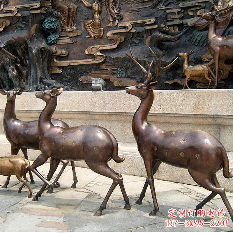 湖南古铜色梅花鹿铜雕精美塑型