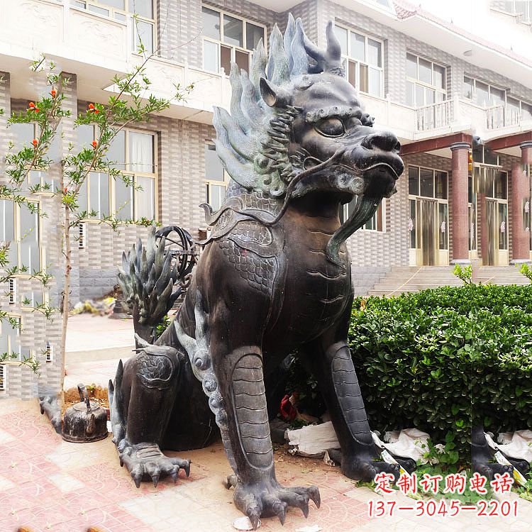 湖南古铜色镇宅铜麒麟雕塑,精美绝伦!