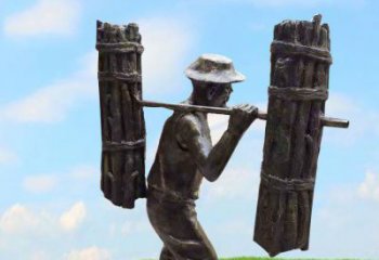 湖南精美老人铜雕，传承古代挑柴精神