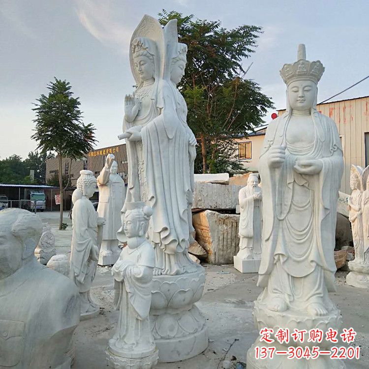 湖南中领雕塑-观音石雕汉白玉菩萨