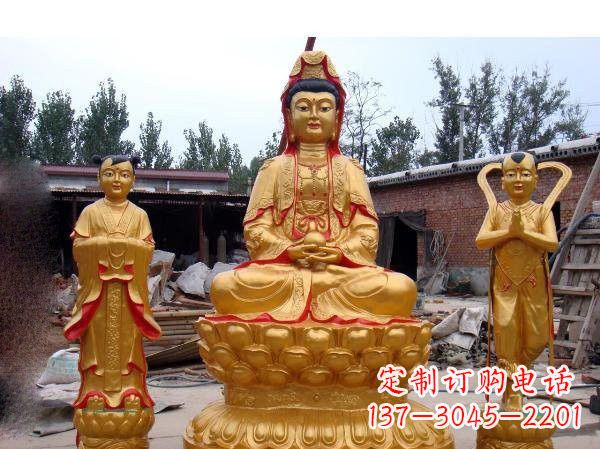 湖南财运旺旺,观音童子龙女铜雕