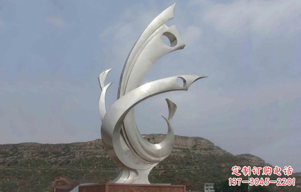 湖南广场不锈钢抽象凤凰雕塑 (5)