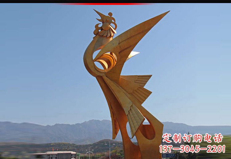 湖南广场不锈钢抽象凤凰雕塑11