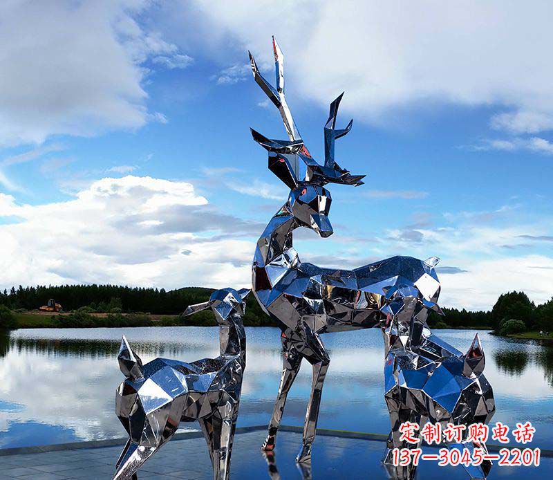湖南广场不锈钢抽象梅花鹿雕塑