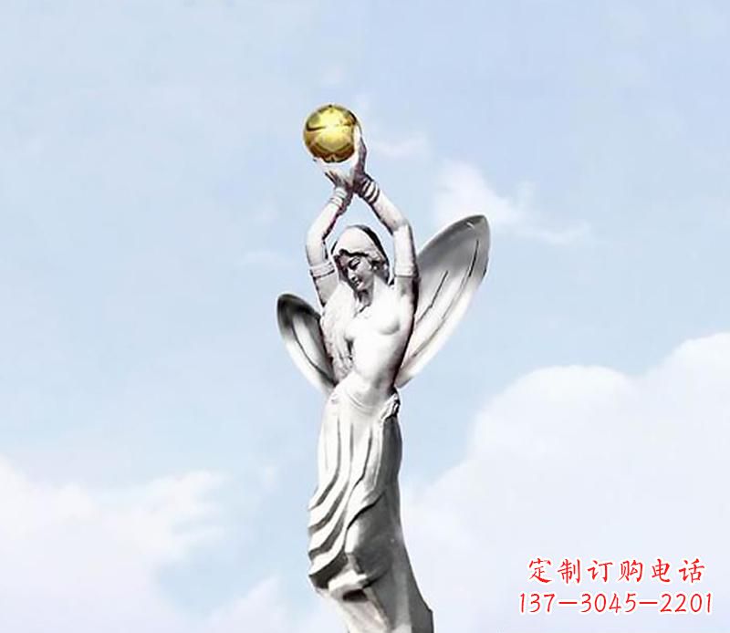 湖南广场不锈钢创意女人双手捧球景观雕塑