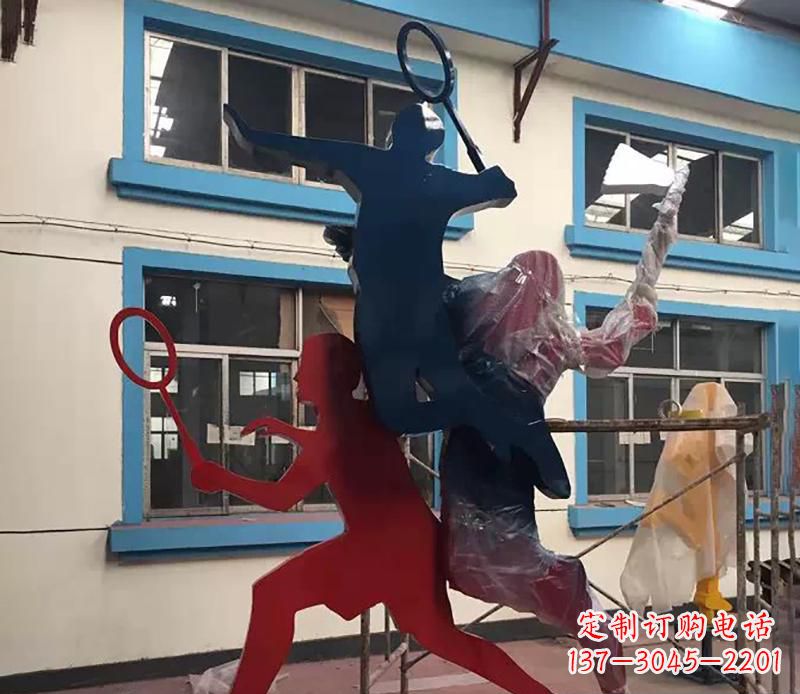 湖南广场不锈钢打羽毛球雕塑2