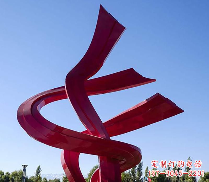 湖南广场不锈钢红飘带景观雕塑
