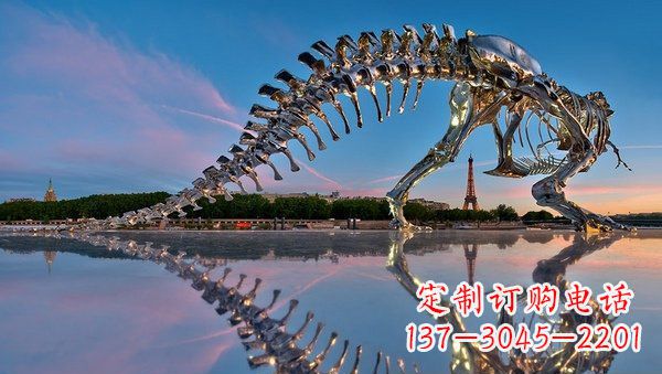湖南魅力无穷的不锈钢恐龙骨架雕塑