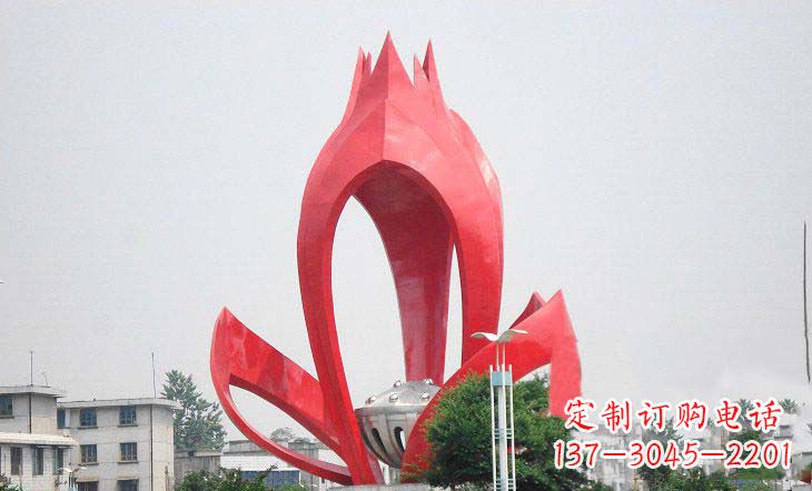 湖南广场不锈钢莲花和莲蓬雕塑