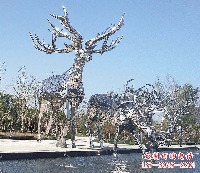 湖南优雅而古典的不锈钢梅花鹿摆件雕塑