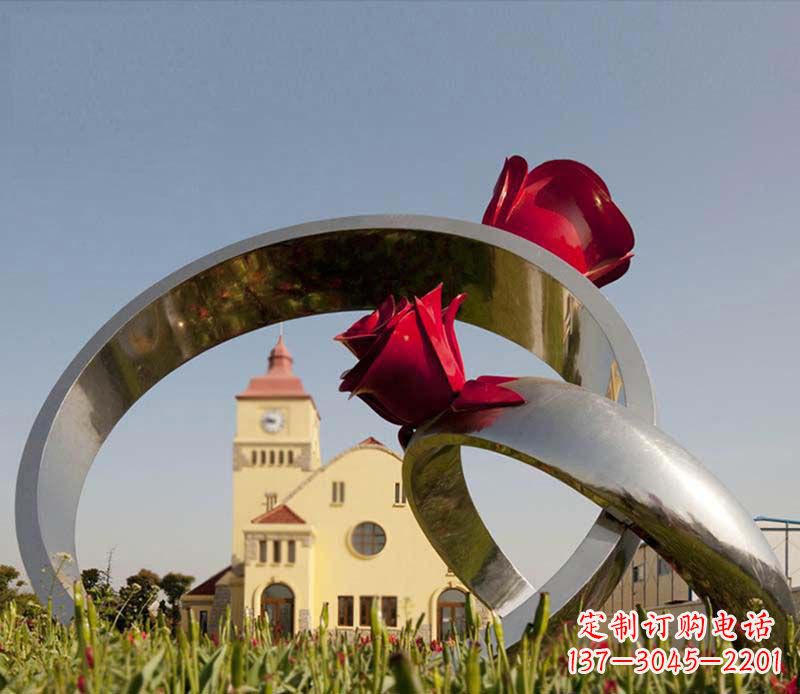湖南中领雕塑:风格独特的不锈钢玫瑰戒指雕塑