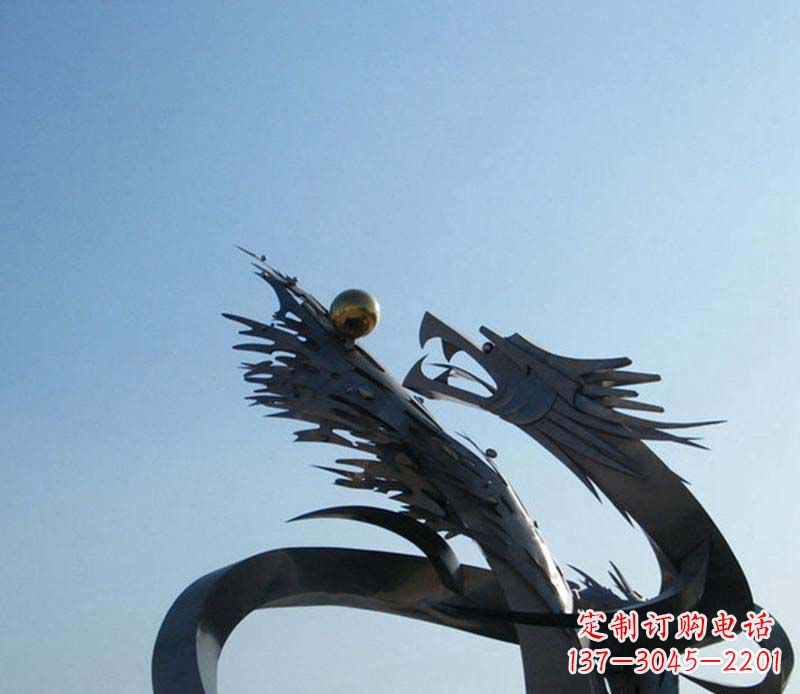湖南中领雕塑-不锈钢龙吞球抽象雕塑