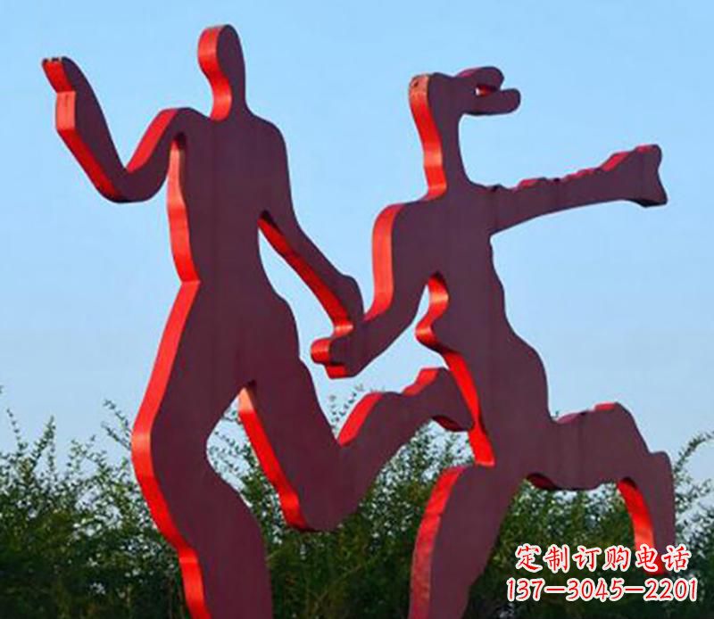湖南中领雕塑-多彩情侣跑步雕塑