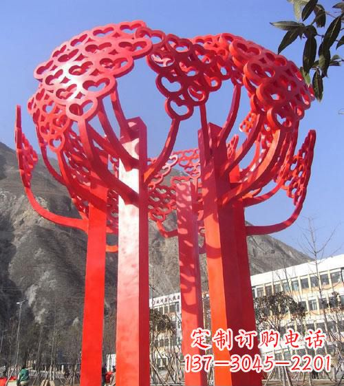 湖南不锈钢心形树叶大树雕塑,展示爱与生命