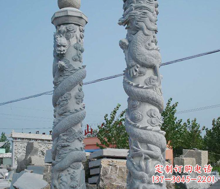 湖南广场大理石盘龙柱景观石雕_1