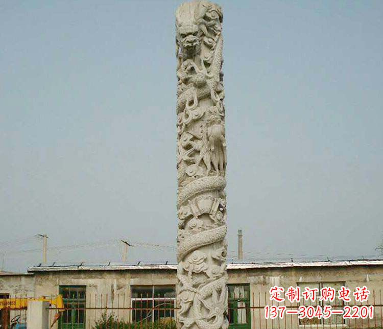 湖南广场大理石盘龙柱景观石雕 (3)
