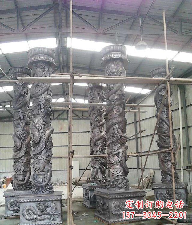 湖南传统艺术雕刻精美大型仿铜龙柱