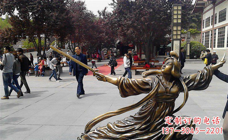 湖南中领雕塑:美轮美奂的古代美女舞剑人物铜雕