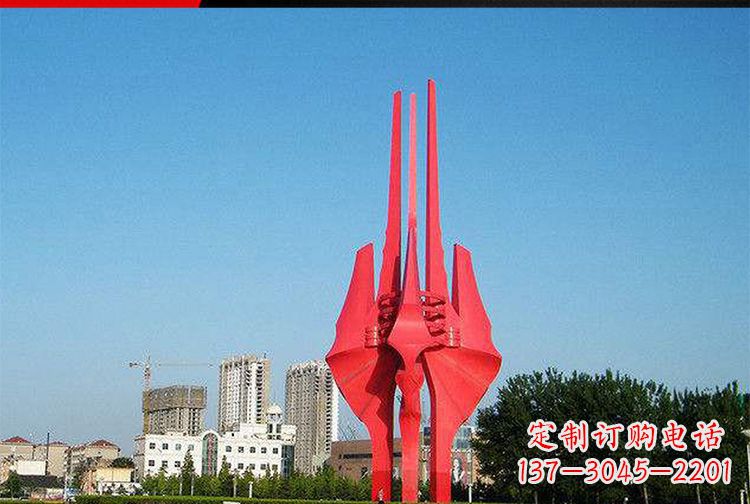 湖南中领雕塑红色不锈钢树叶雕塑