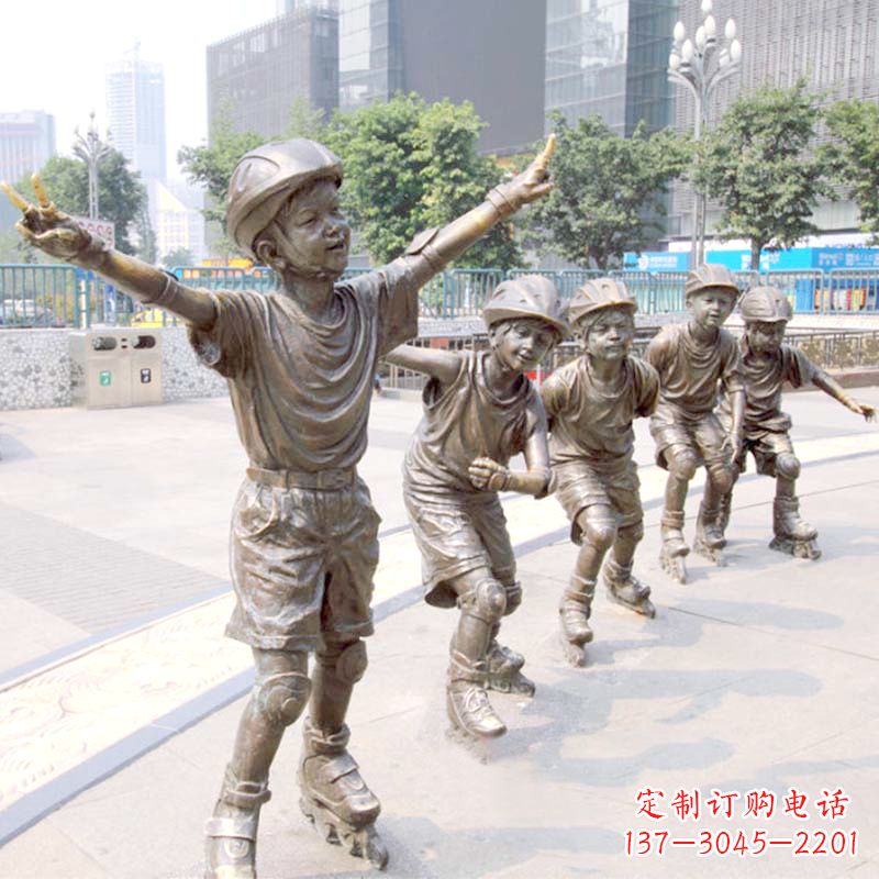 湖南精致巧雕的滑旱冰小孩雕塑