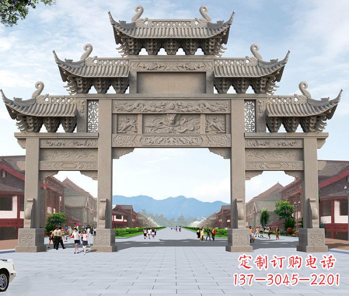 湖南以大理石石雕装饰的精美牌楼雕塑