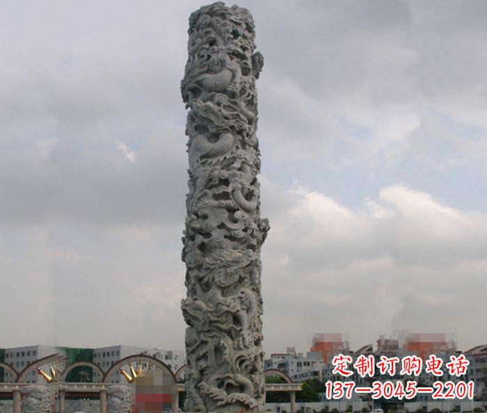 湖南精美仿古盘龙柱石雕