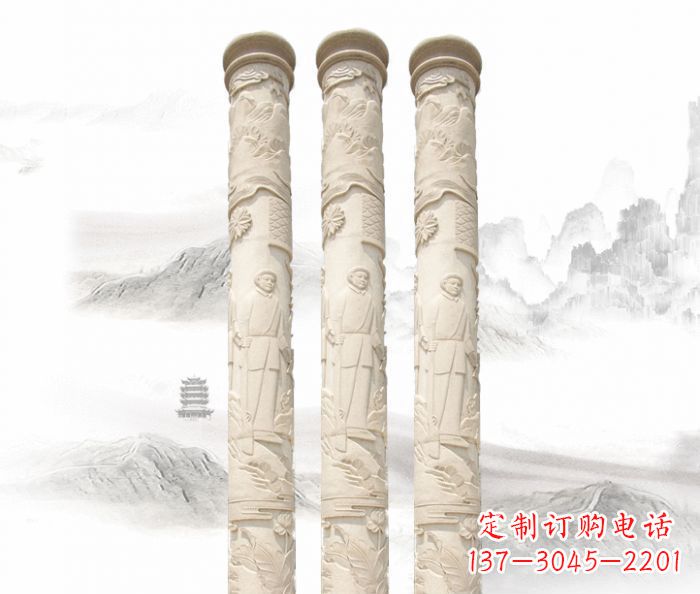 湖南精致大气的汉白玉龙柱雕塑