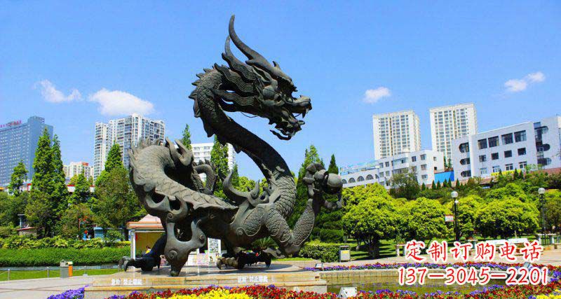 湖南精美巨型广场龙戏珠景观铜雕