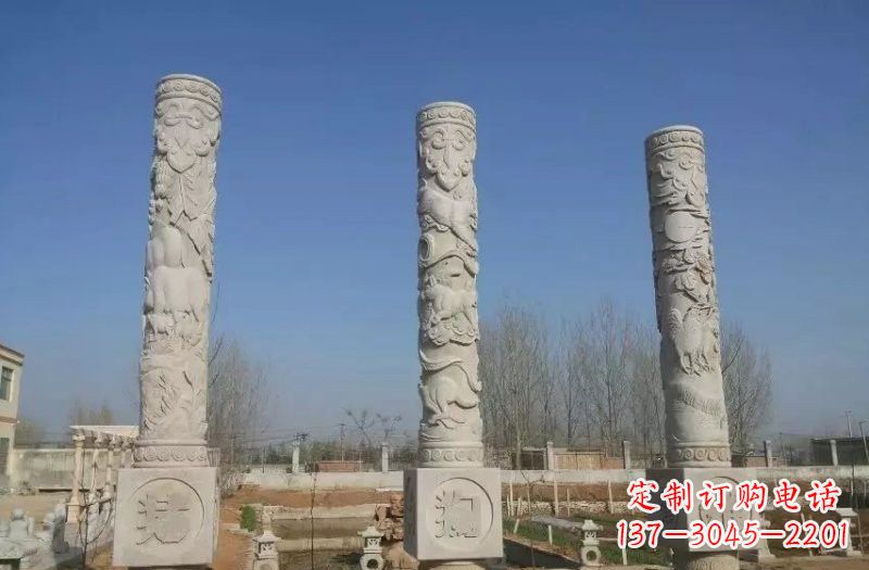 湖南十二生肖文化柱石雕,展现传统文化风采