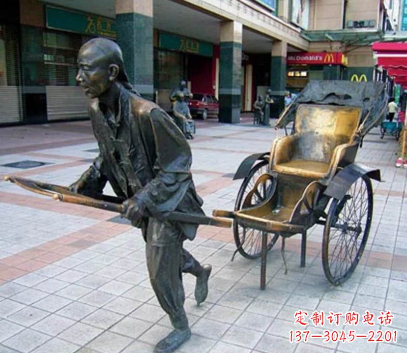 湖南广场铜雕拉黄包车人物雕塑