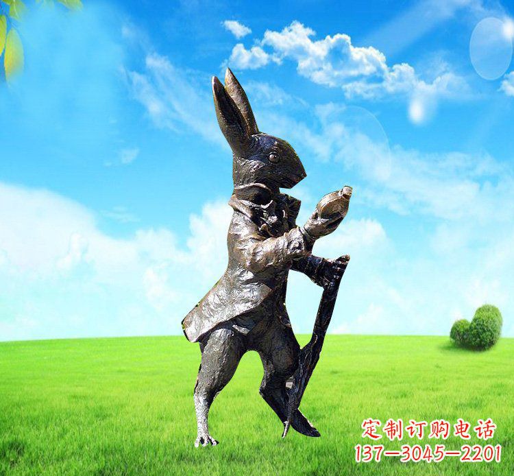 湖南以广场铜雕小兔挖萝卜动物雕塑为你礼赞美好!