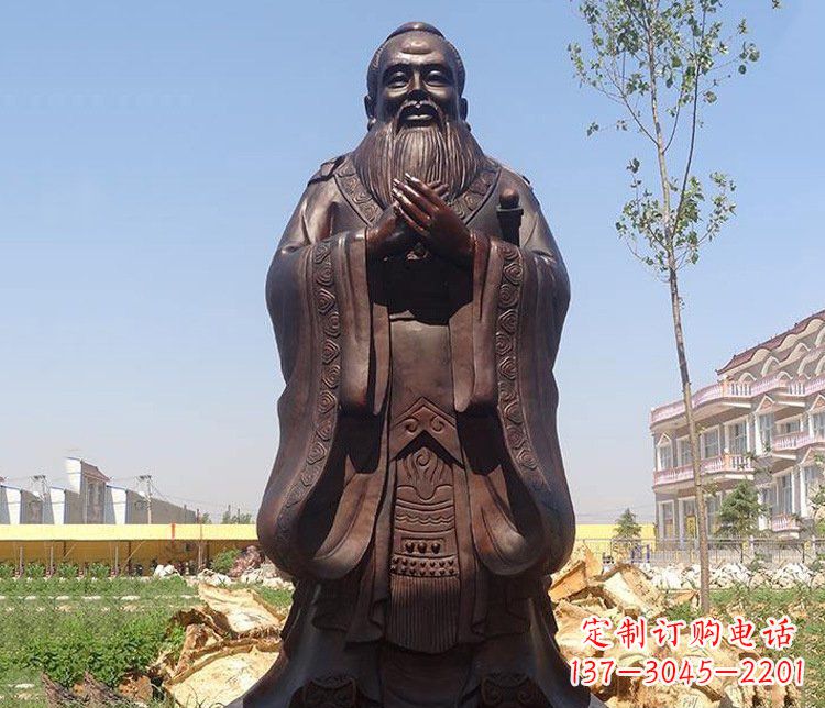 湖南广场校园历史孔子人物铜雕像