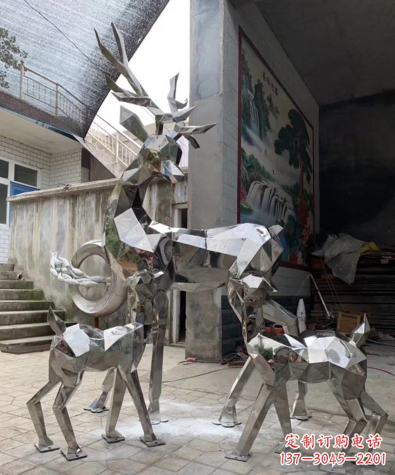 湖南精致鹿形不锈钢雕塑