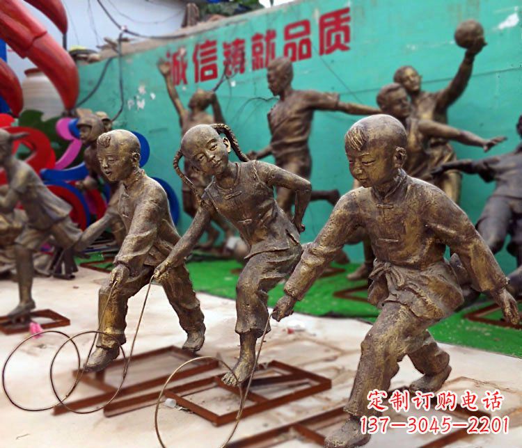 湖南滚铁环为您的小宝定制精美儿童铜雕