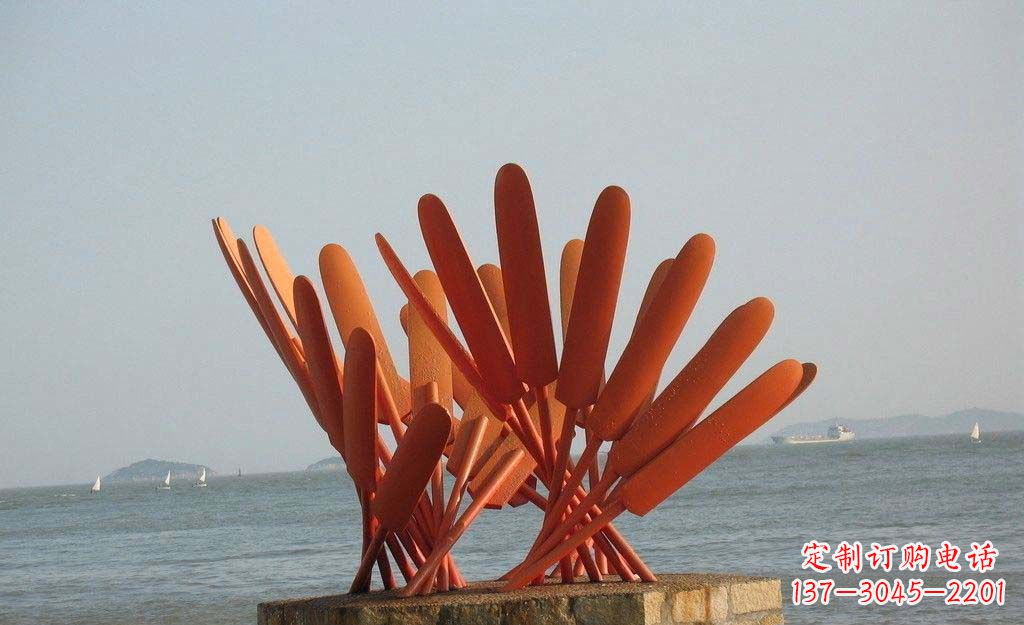 湖南海边不锈钢抽象船桨雕塑