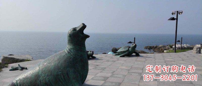 湖南海边海豹动物景观铜雕