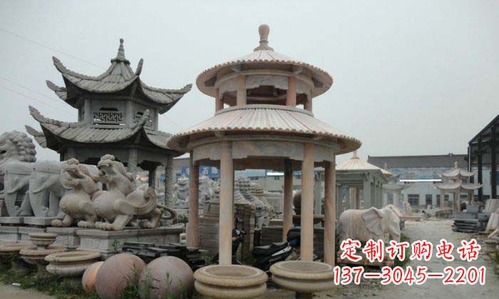 湖南海景石雕凉亭——晚霞红圆顶石雕凉亭