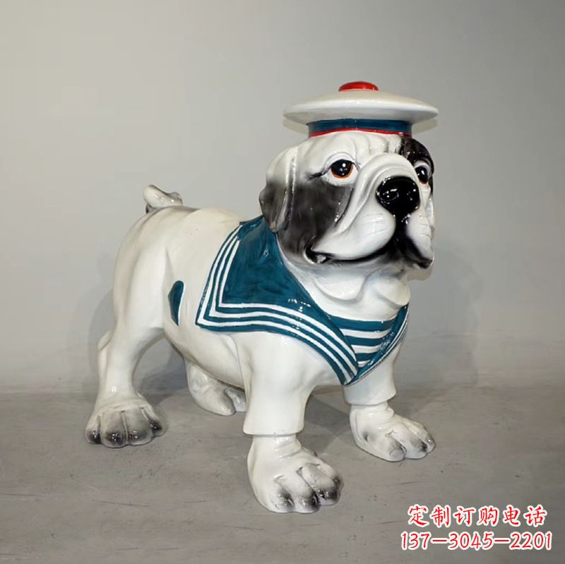 湖南海军玻璃钢仿陶瓷斗牛犬狗雕塑