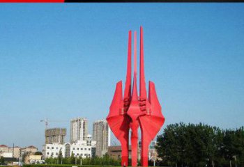 湖南中领雕塑红色不锈钢树叶雕塑