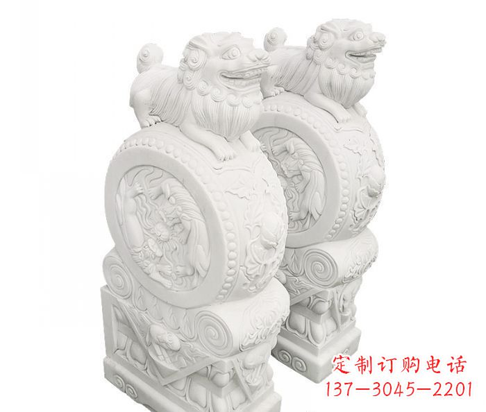 湖南汉白玉抱鼓石招财石门墩