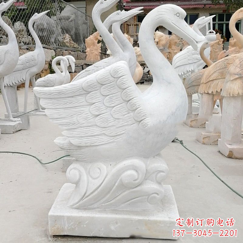 湖南汉白玉大理石吐水天鹅,水景水池装饰动物雕塑
