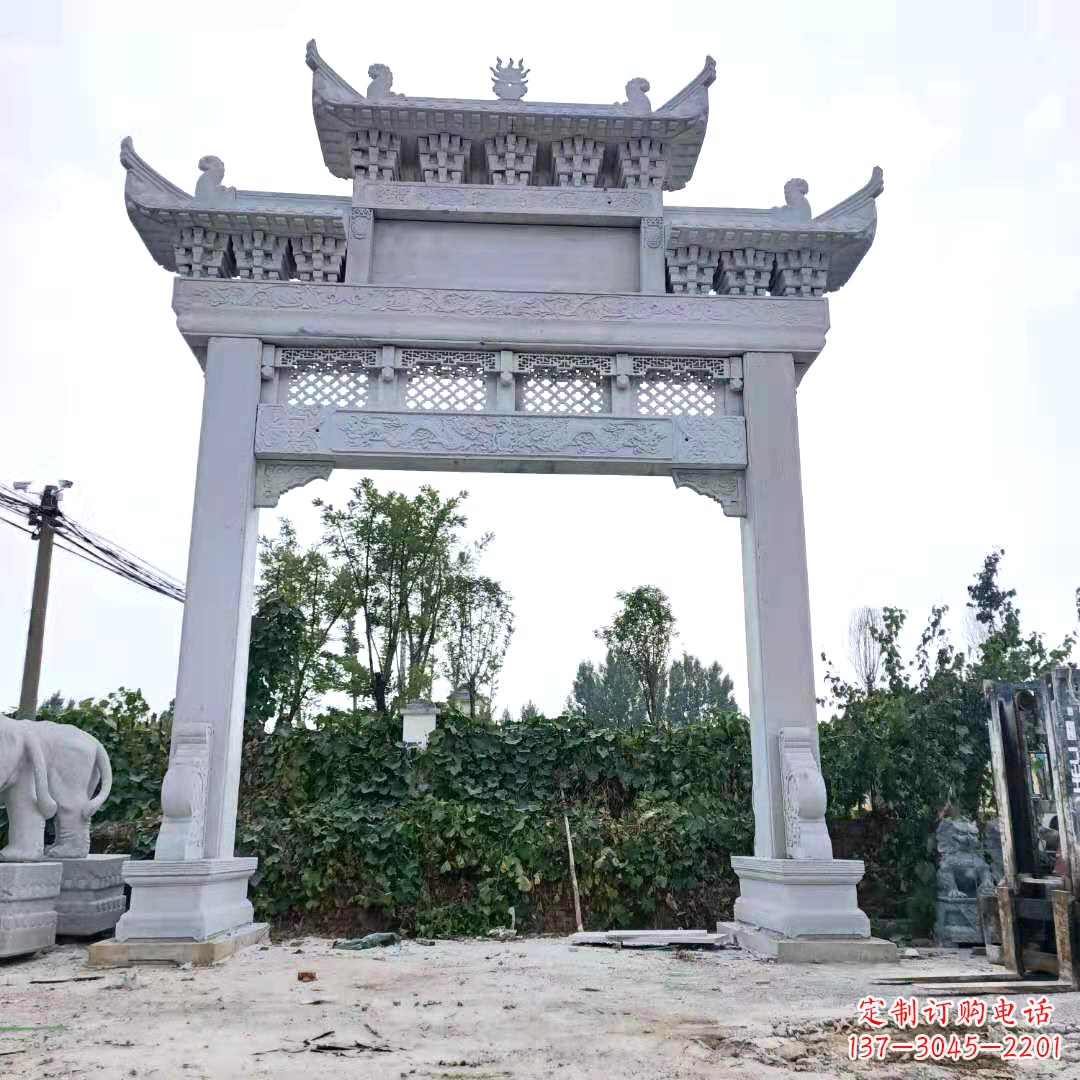 湖南汉白玉单门石牌坊