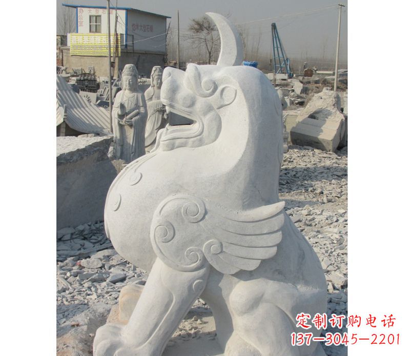湖南汉白玉独角兽石雕,精美细腻,魅力无穷